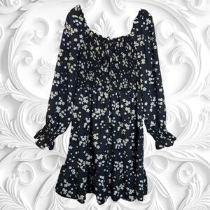 Hint OF Blush Off Shoulder Floral Long Sleeve Dress With Gathered Bodice 1X